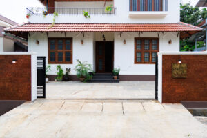 Front view of a modern house with traditional roof design -2
