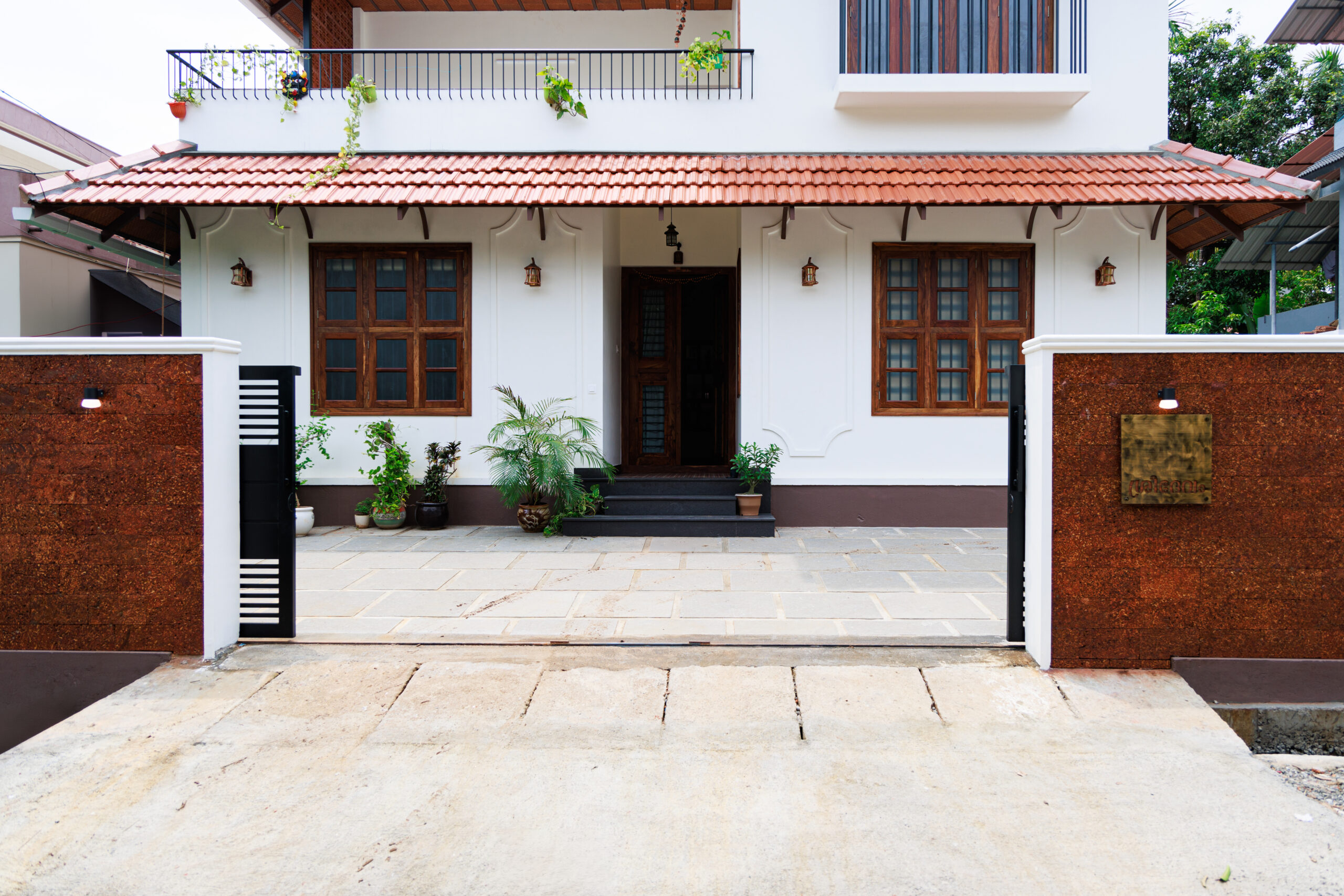 Front view of a modern house with traditional roof design -2