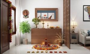 Onam-themed Kerala home entrance with floral decorations and traditional décor